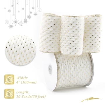 DINDOSAL 4" X 10 Yards White Faux Fur Christmas Ribbon