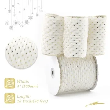 DINDOSAL 4" X 10 Yards White Faux Fur Christmas Ribbon