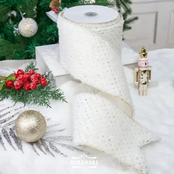 DINDOSAL 4" X 10 Yards White Faux Fur Christmas Ribbon