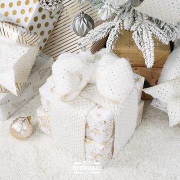 DINDOSAL 4" X 10 Yards White Faux Fur Christmas Ribbon