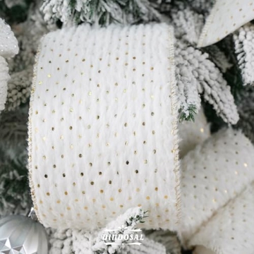 DINDOSAL 4" X 10 Yards White Faux Fur Christmas Ribbon