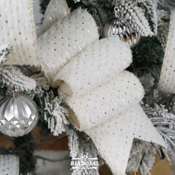 DINDOSAL 4" X 10 Yards White Faux Fur Christmas Ribbon