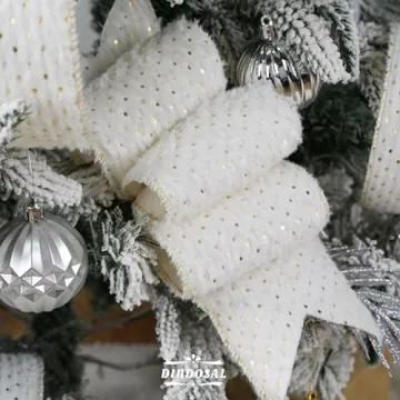 DINDOSAL 4" X 10 Yards White Faux Fur Christmas Ribbon