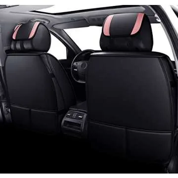 Aierxuan Girly Car Seat Covers for Women Gilrs Front Seat Leather Waterproof Cushions Universal Fit for Ford Edge Hyundai Azera Kona Rav4 Corolla Camry Prius Acura (2 PCS Front, Black-Pink)