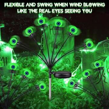 6Pack 36LED Halloween Decorations Outdoor Solar Eyeball Lights, Waterproof Swaying Firefly Lights, Solar Path Lights Halloween Lights Green Fairy Lights for St. Patrick's Day Yard Grave Ghost Decor