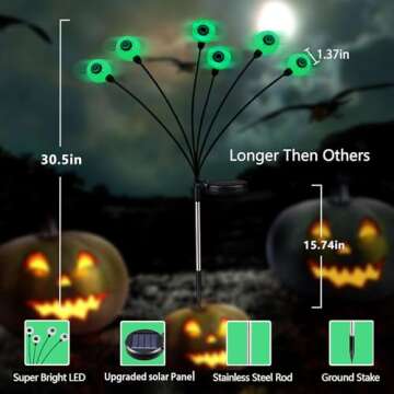6Pack 36LED Halloween Decorations Outdoor Solar Eyeball Lights, Waterproof Swaying Firefly Lights, Solar Path Lights Halloween Lights Green Fairy Lights for St. Patrick's Day Yard Grave Ghost Decor