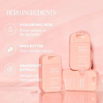MONDAY Body Wash Moisture Travel Pack -50ML (4 Pack) - Nourishing Ingredients, Shea Butter, Coconut Oil and Grapefruit Extract, Hyrdrate and Replenish Skin