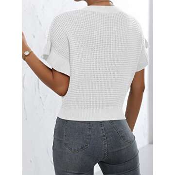 Verdusa Women's Ruffled Short Sleeve Round Neck Knitted Top Pullovers Sweater White XS
