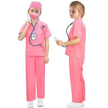 BOMLY Doctor Costume for Kids 7Pcs Toddler Nurse Scrubs Set With Halloween Dress Up Costumes for Boy...