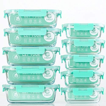C CREST 10 Pack Glass Meal Prep Containers - Airtight & Durable