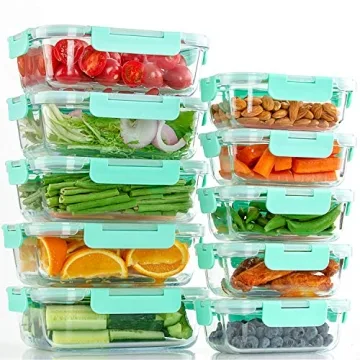 C CREST 10 Pack Glass Meal Prep Containers - Airtight & Durable