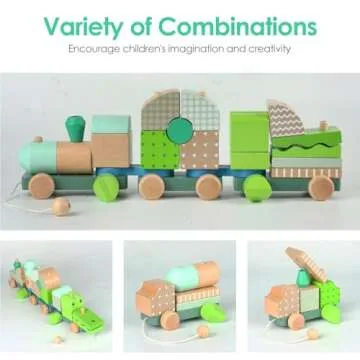 Wooden Block Train Set for Toddlers Ages 1-4 Educational Fun
