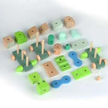 Wooden Block Train Set for Toddlers Ages 1-4 Educational Fun