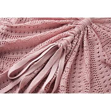 Saodimallsu Womens Oversized V Neck Shirts Flowy Crochet Bell Sleeve Boho Tops Sexy Tie Front Ruched Ruffle Top Blouse Pink