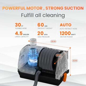 Giraffe Tools Grandstorm Wall-Mounted Vacuum Cleaner with 30 FT Retractable Hose, Wet Dry Vacuum Cleaner with 6 Nozzles for Car Detailing Remote Control, Grey