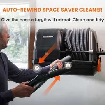 Giraffe Tools Grandstorm Wall-Mounted Vacuum Cleaner with 30 FT Retractable Hose, Wet Dry Vacuum Cleaner with 6 Nozzles for Car Detailing Remote Control, Grey