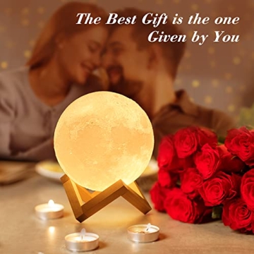 Mydethun 3D Moon Lamp with Wooden Base - Night Light