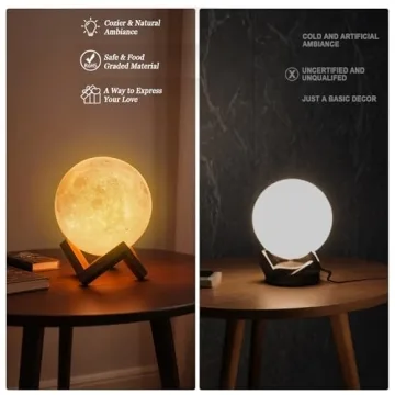 Mydethun 3D Moon Lamp with Wooden Base - Night Light