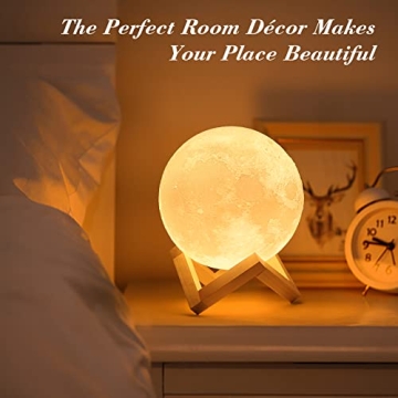 Mydethun 3D Moon Lamp with Wooden Base - Night Light