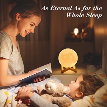 Mydethun 3D Moon Lamp with Wooden Base - Night Light