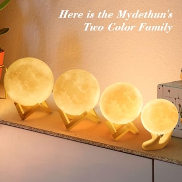 Mydethun 3D Moon Lamp with Wooden Base - Night Light