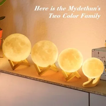 Mydethun 3D Moon Lamp with Wooden Base - Night Light
