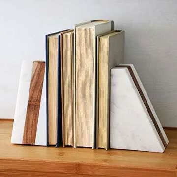 Stylish Main + Mesa Marble Bookends with Wood Inlay