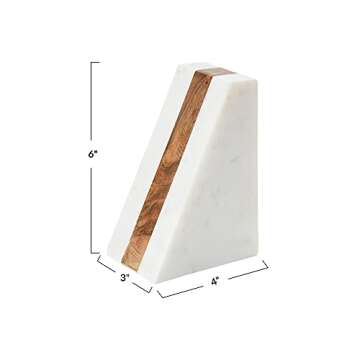 Main + Mesa Marble Geometric Bookends with Wood Inlay, White