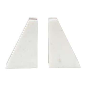 Main + Mesa Marble Geometric Bookends with Wood Inlay, White