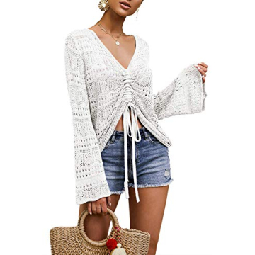 FERBIA Crochet Top Beachwear Adjusting Drawstring Shirt