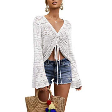 FERBIA Crochet Top Beachwear Adjusting Drawstring Shirt
