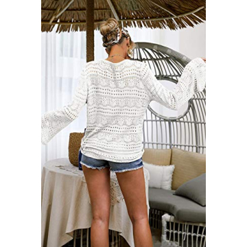 FERBIA Crochet Top Beachwear Adjusting Drawstring Shirt