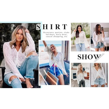 FERBIA Crochet Top Beachwear Adjusting Drawstring Shirt