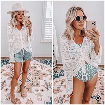 FERBIA Crochet Top Beachwear Adjusting Drawstring Shirt
