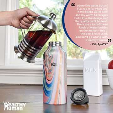 Healthy Human Stainless Steel Water Bottle | Double Walled Vacuum Insulated Water Thermos for Adults | Eco-Friendly Travel Bottles with Leak Proof Lid (Cherry Blossom, 21 oz/ 621 ML)