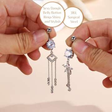 Stylish JOERICA 6 Pcs 14G Dangle Belly Button Rings Set