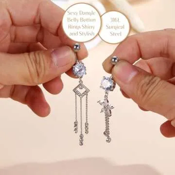 Stylish JOERICA 6 Pcs 14G Dangle Belly Button Rings Set