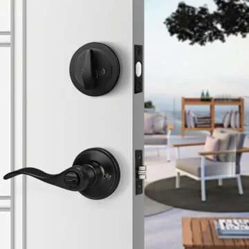 Probrico Front Door Entry Lever Lockset, Single Cylinder Deadbolt Combination Set, Flat Black Finish Keyed Alike Combo, Reversible for Right and Left Side 3Pack