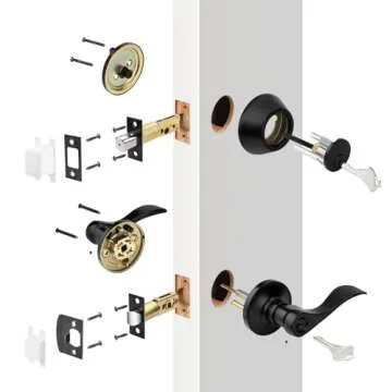 Probrico Front Door Entry Lever Lockset, Single Cylinder Deadbolt Combination Set, Flat Black Finish Keyed Alike Combo, Reversible for Right and Left Side 3Pack