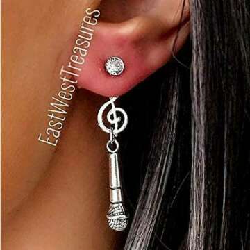 Microphone & Music Note Earrings for Women Singers