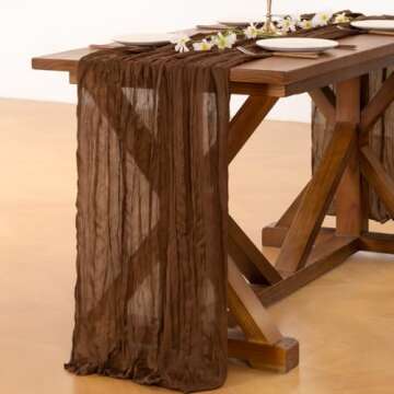 Socomi Brown Coffee Cheesecloth Table Runner 120 inch Spirng Easter Cheese Cloth Runner 10FT Boho Rustic Gauze Table Runner for Wedding Party Baby Shower Birthday Home Decor