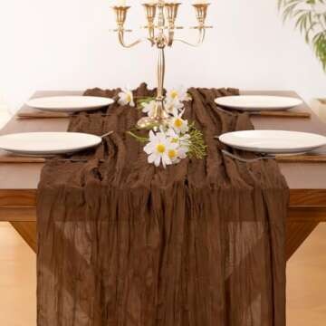 Socomi Brown Coffee Cheesecloth Table Runner 120 inch Spirng Easter Cheese Cloth Runner 10FT Boho Rustic Gauze Table Runner for Wedding Party Baby Shower Birthday Home Decor