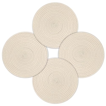 fanquare Beige Round Braided Placemats 12 Inch Round Cotton Placemats Set of 4 Thicken Durable Table...
