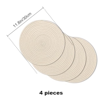 Beige Round Braided Placemats Set of 4 Durable Table Mats 12 Inch