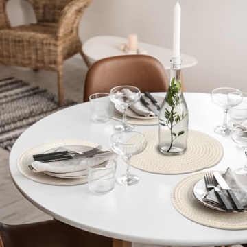 Beige Round Braided Placemats Set of 4 Durable Table Mats 12 Inch