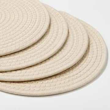 Beige Round Braided Placemats Set of 4 Durable Table Mats 12 Inch