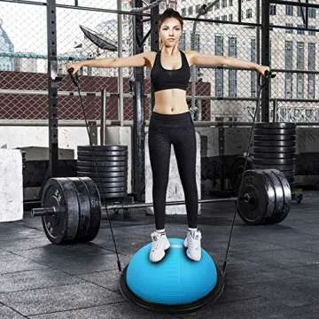 PEXMOR Latest Version Yoga Hall Ball, Sport Balance Trainer with Resistance Band, Balance Ball for Home Gym Training Workout, with Exercise Loop & Core Sliders (Blue)