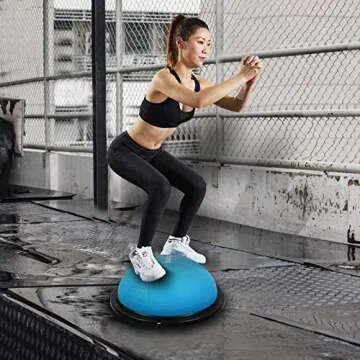 PEXMOR Latest Version Yoga Hall Ball, Sport Balance Trainer with Resistance Band, Balance Ball for Home Gym Training Workout, with Exercise Loop & Core Sliders (Blue)