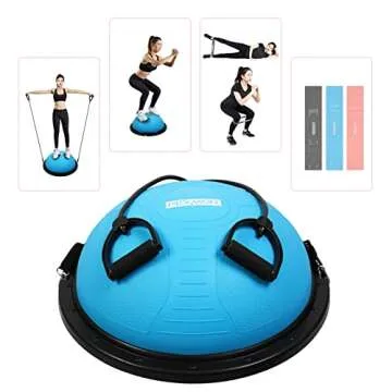 PEXMOR Latest Version Yoga Hall Ball, Sport Balance Trainer with Resistance Band, Balance Ball for Home Gym Training Workout, with Exercise Loop & Core Sliders (Blue)