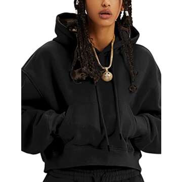 Women's Cropped Hoodie - Heavyweight Pullover Sweatshirt for Casual Comfort
